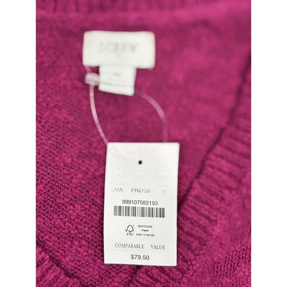 NWT J Crew Long Sleeve V Neck Slub Sweater Fuchsia Cotton Blend Size M Preppy - Picture 2 of 7